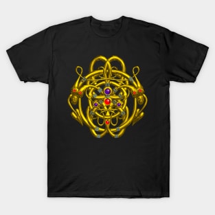 TWIN DRAGONS Gold Celtic Knots with Gemstones Fantasy Jewel T-Shirt